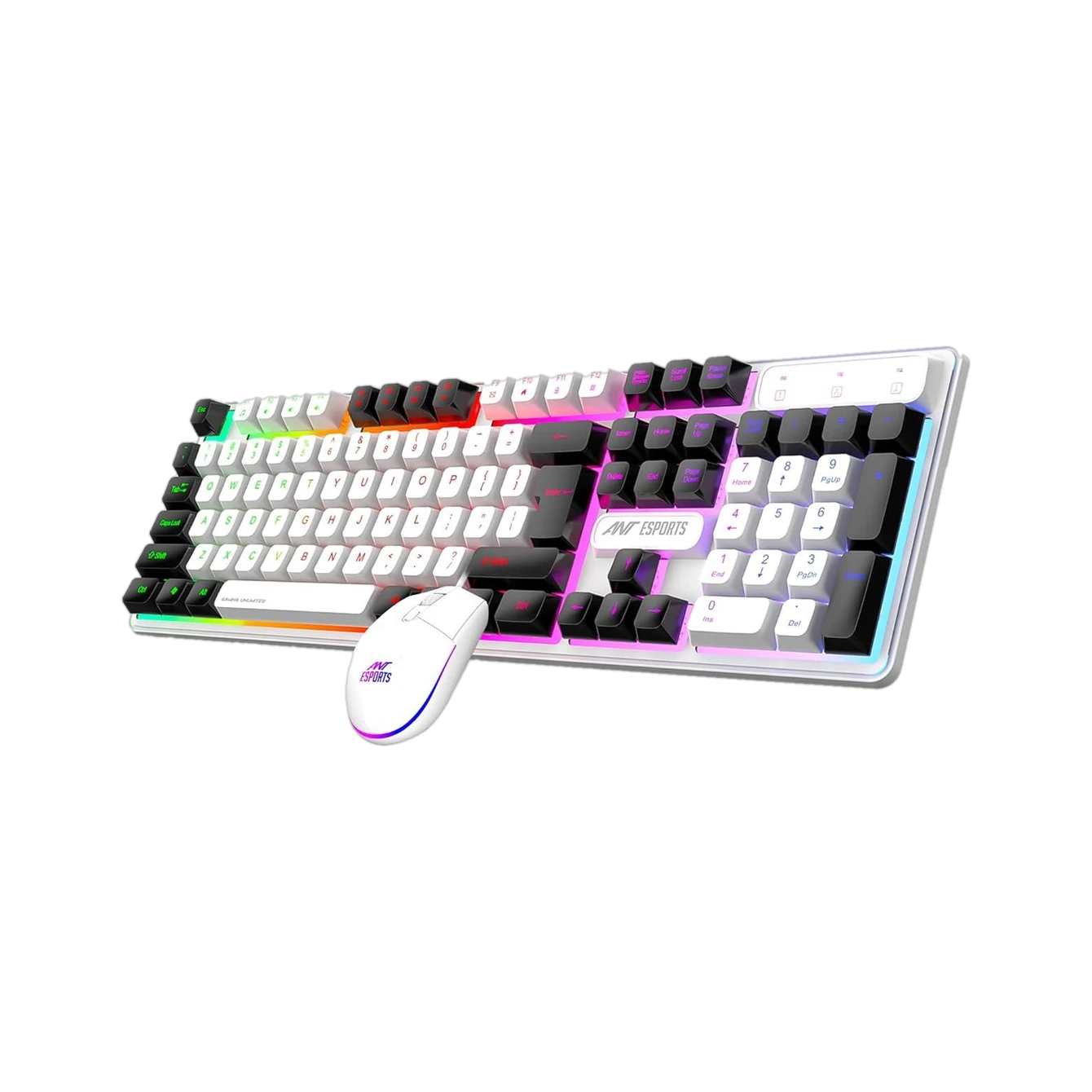KM1610 LED Keyboard & Mouse,104 Keys Rainbow Backlit Keyboard 7 Color RGB Mouse Combo Set Designed for Gaming (White)